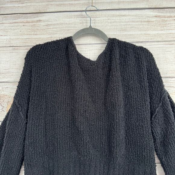 Free People Faux Wrap Sccop Neck Rough Knit Sweater Womens Medium Black - Picture 4 of 13
